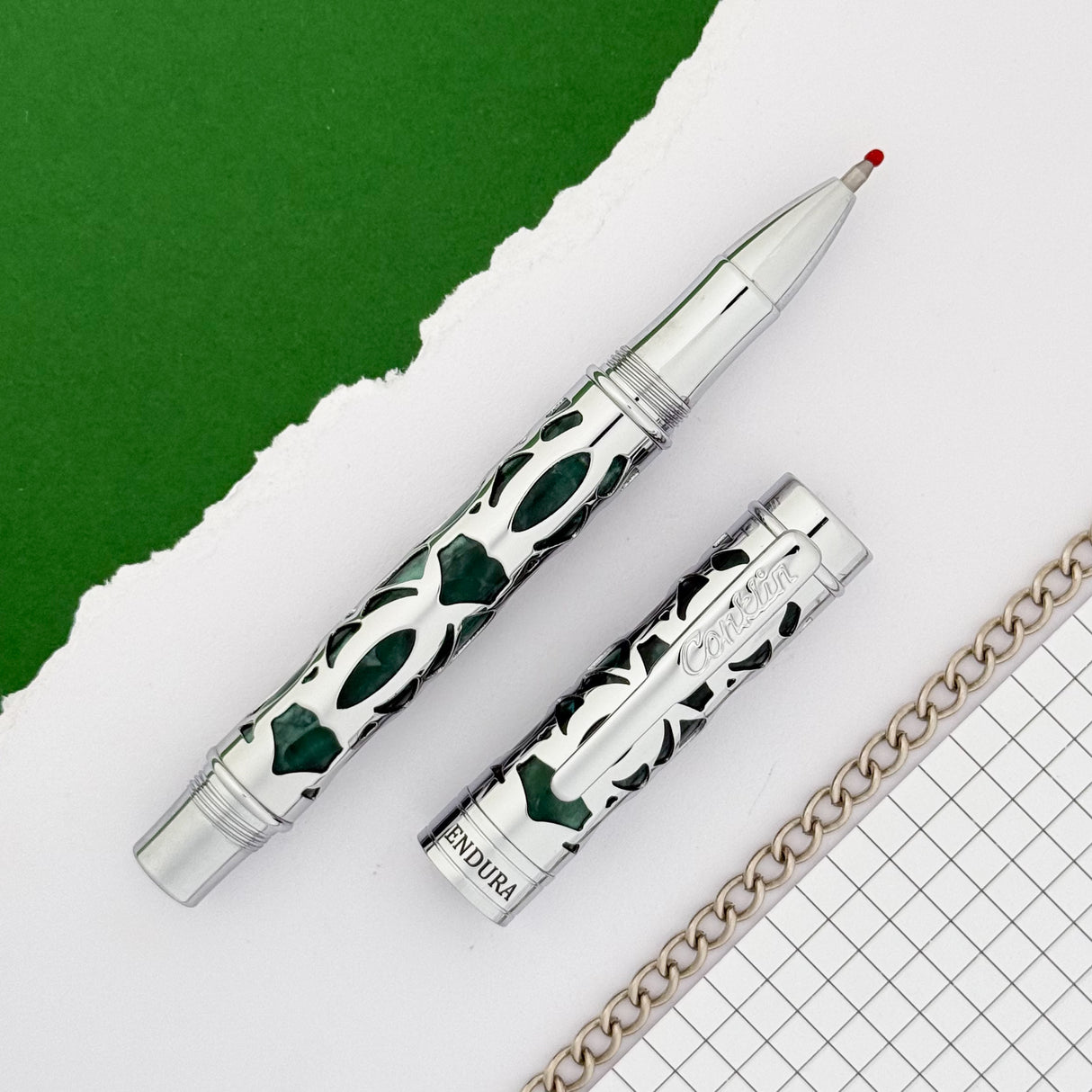Conklin Endura Deco Crest Rollerball Pen - Forest Green/Chrome