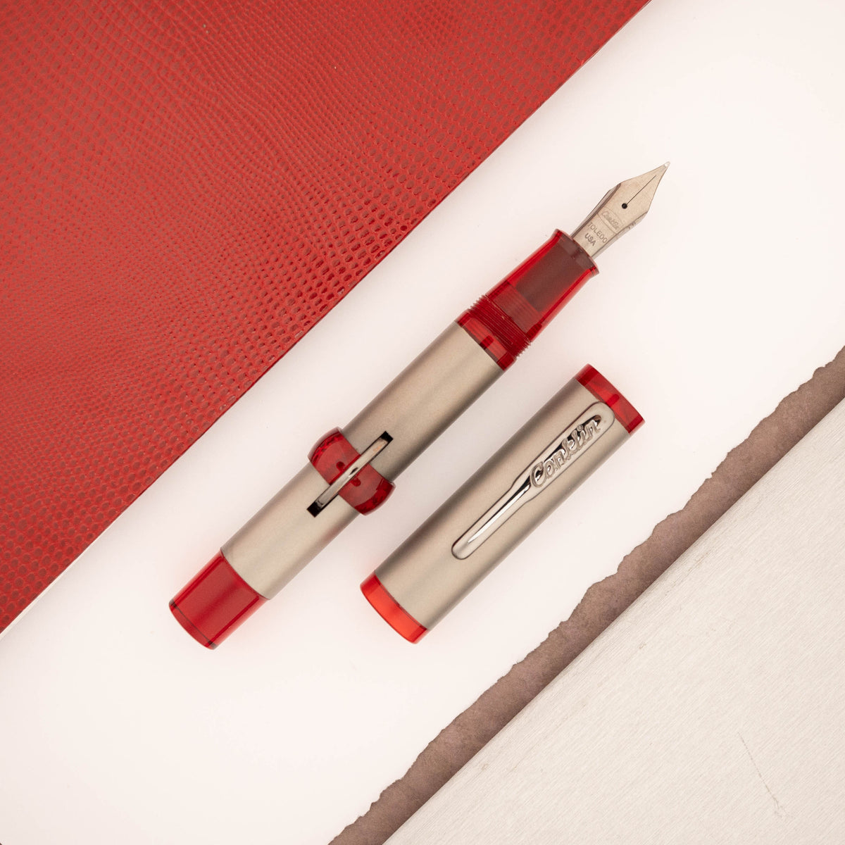 Conklin Mark Twain Crescent Filler 120th Anniversary Titanium Fountain Pen - Red