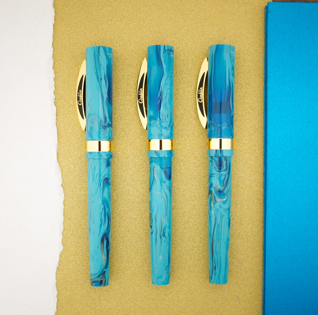 Conklin Toledo Rollerball Pen - Tidal Pool w/ Yellow Gold Trim (Limited Edition)