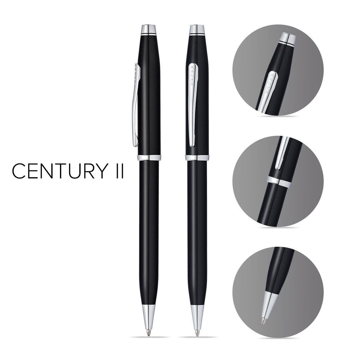 Century II Black Lacquer Ballpoint Pen - info graphic