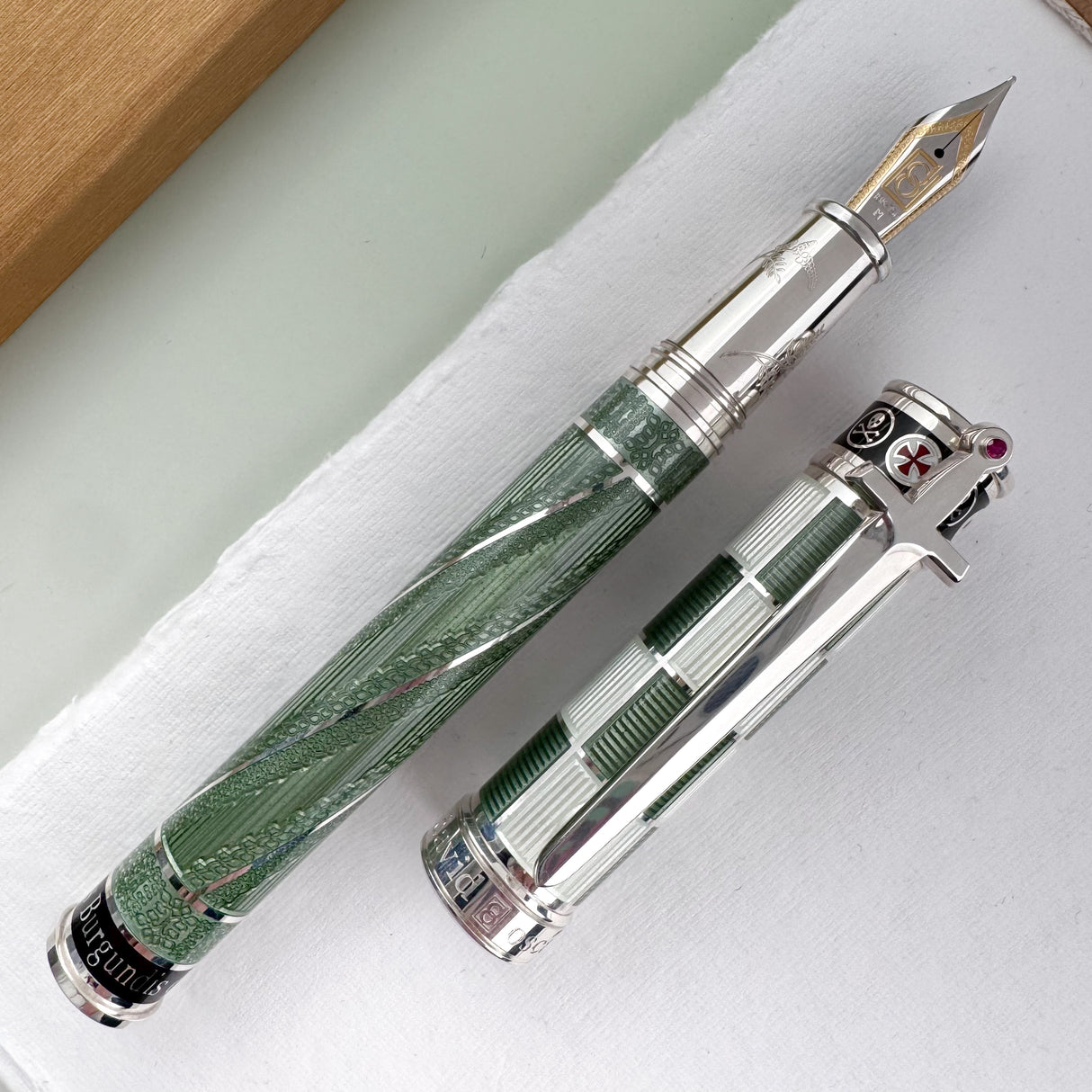 David Oscarson Jacques deMolay Fountain Pen - Olive Green w/ Silver (Limited Edition #01/13)