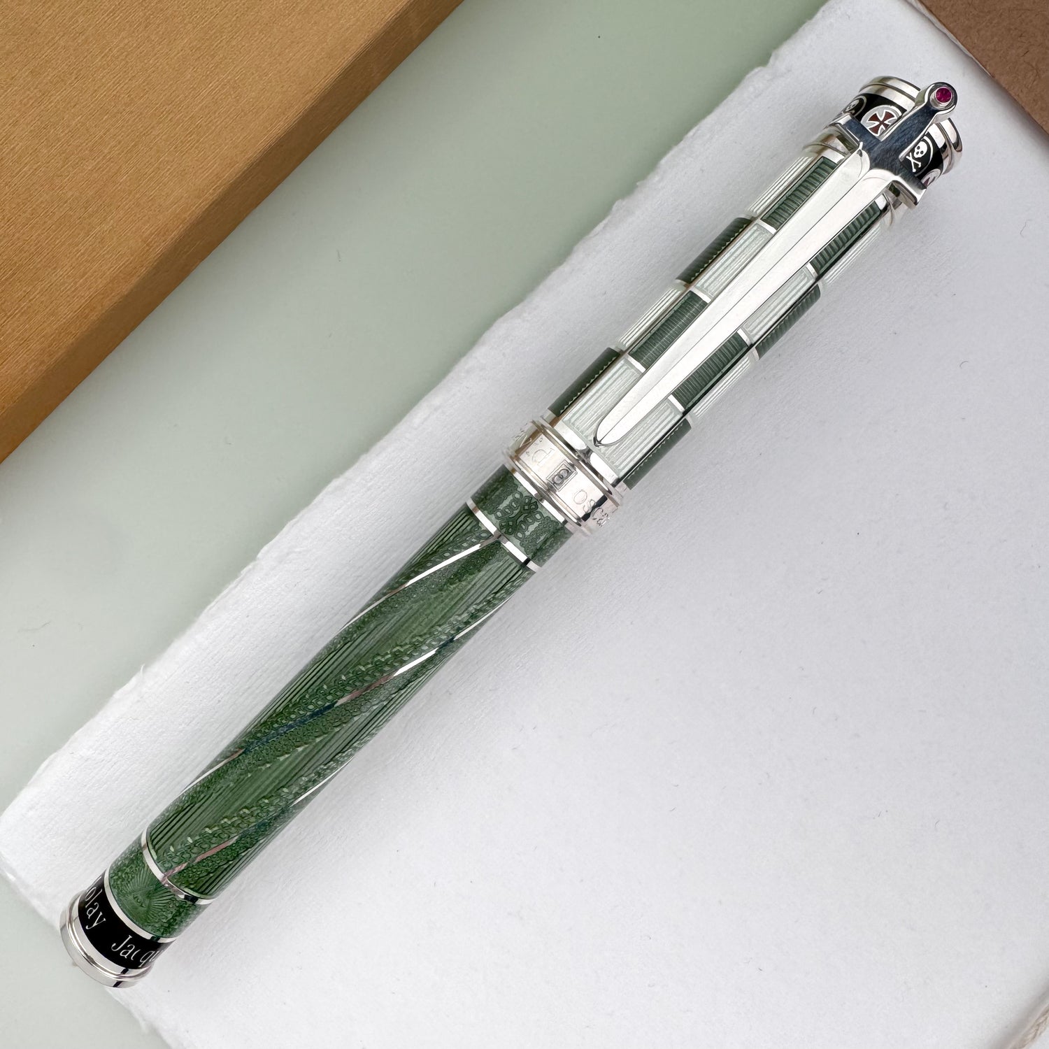 David Oscarson Jacques deMolay Fountain Pen - Olive Green w/ Silver (Limited Edition #01/13)