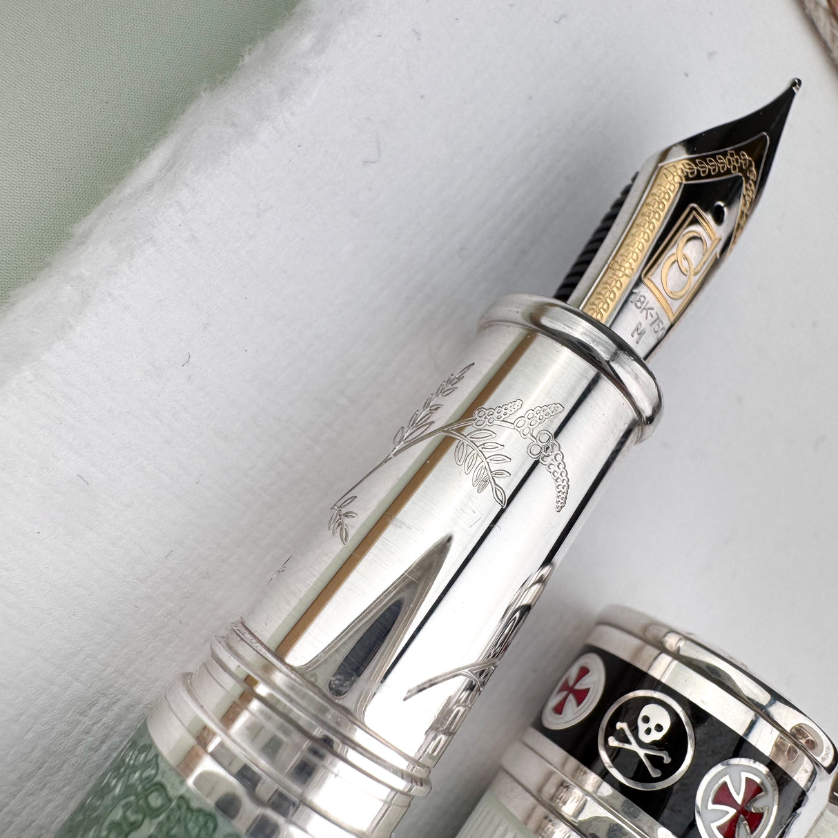 David Oscarson Jacques deMolay Fountain Pen - Olive Green w/ Silver (Limited Edition #01/13)