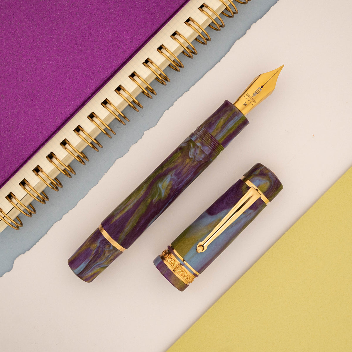 Delta DV Oversize Fountain Pen - Wisteria Walk Matte w/ Yellow Gold Trim (Limited Edition)