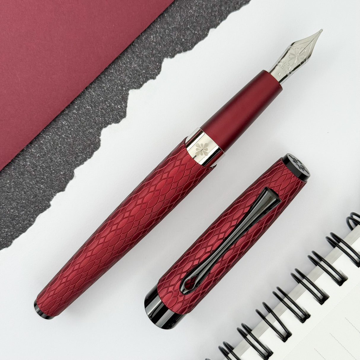 Diplomat Cobra Fountain Pen - Burgundy Guilloche
