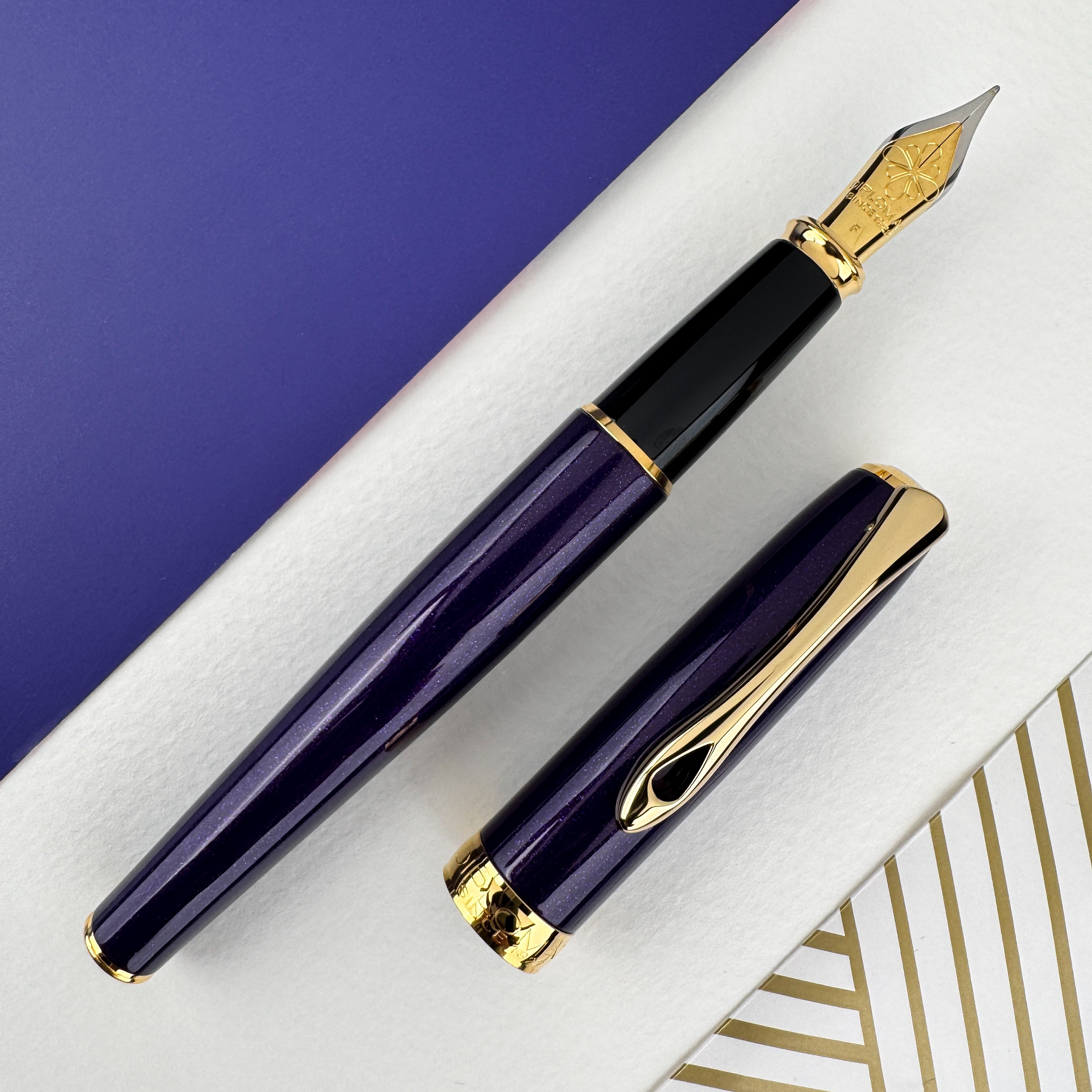 Diplomat Excellence A2 Fountain Pen - Violet Rain w/ Gold Trim