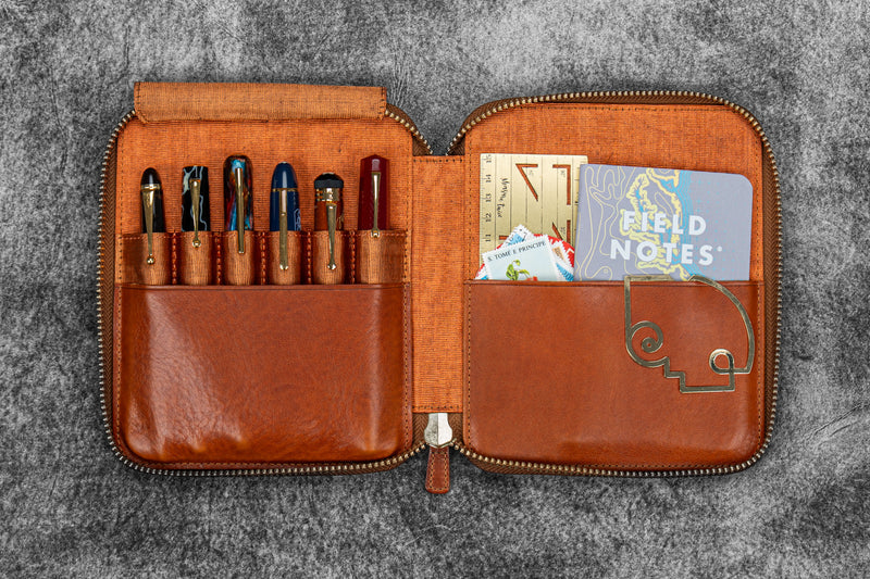 Galen Leather Legacy Leather Zip Pen Case For 6 Pens - A6