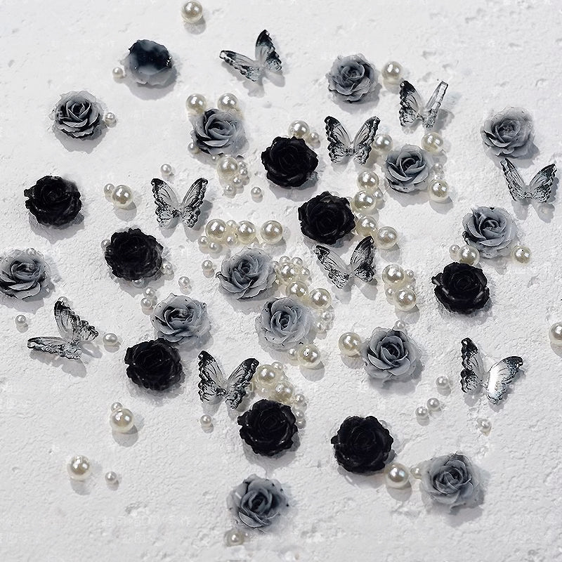 CoraCreaCrafts Black and White Rose Trinkets