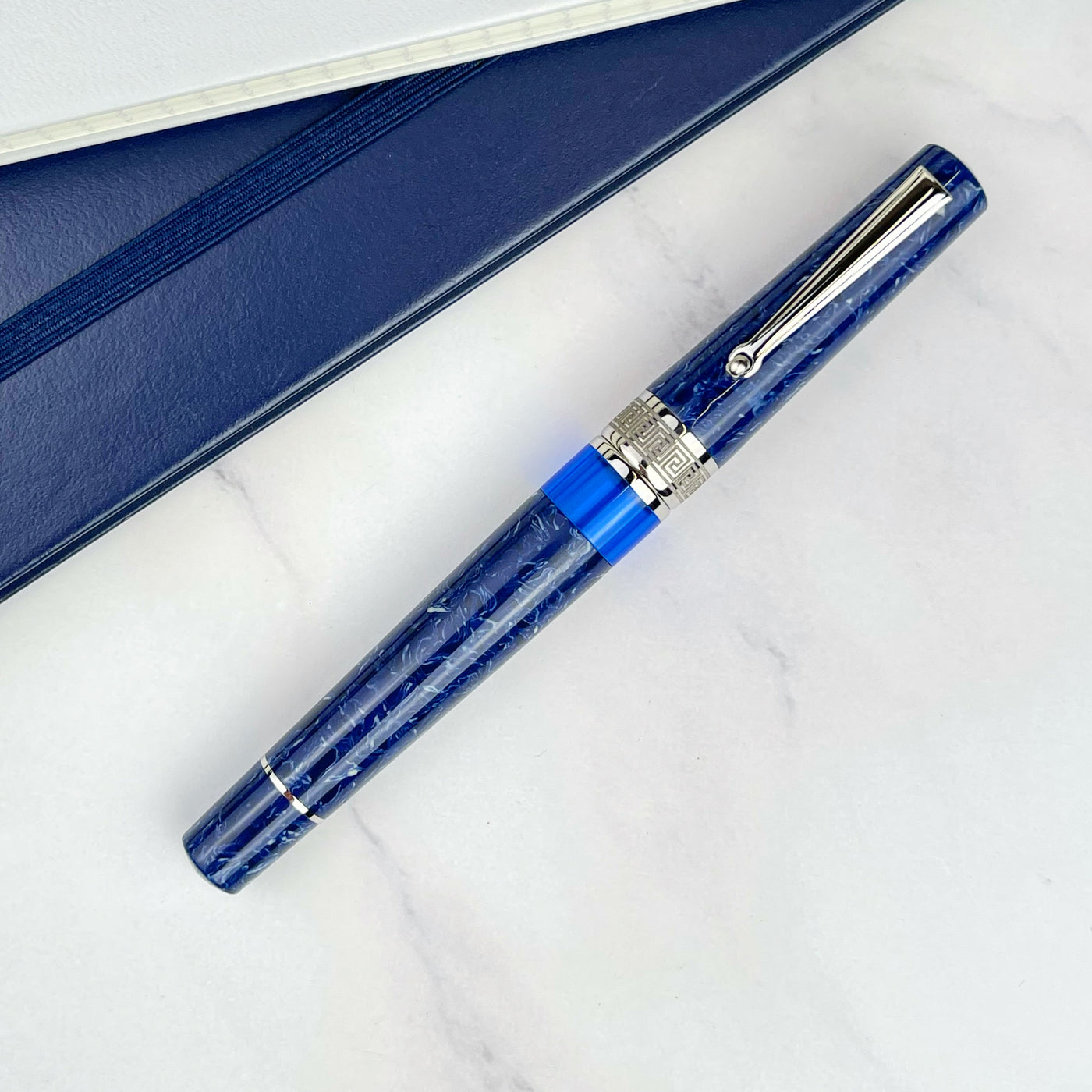 Delta Lapis Blue Celluloid Fountain Pen with Silver Trim (Limited Edition)