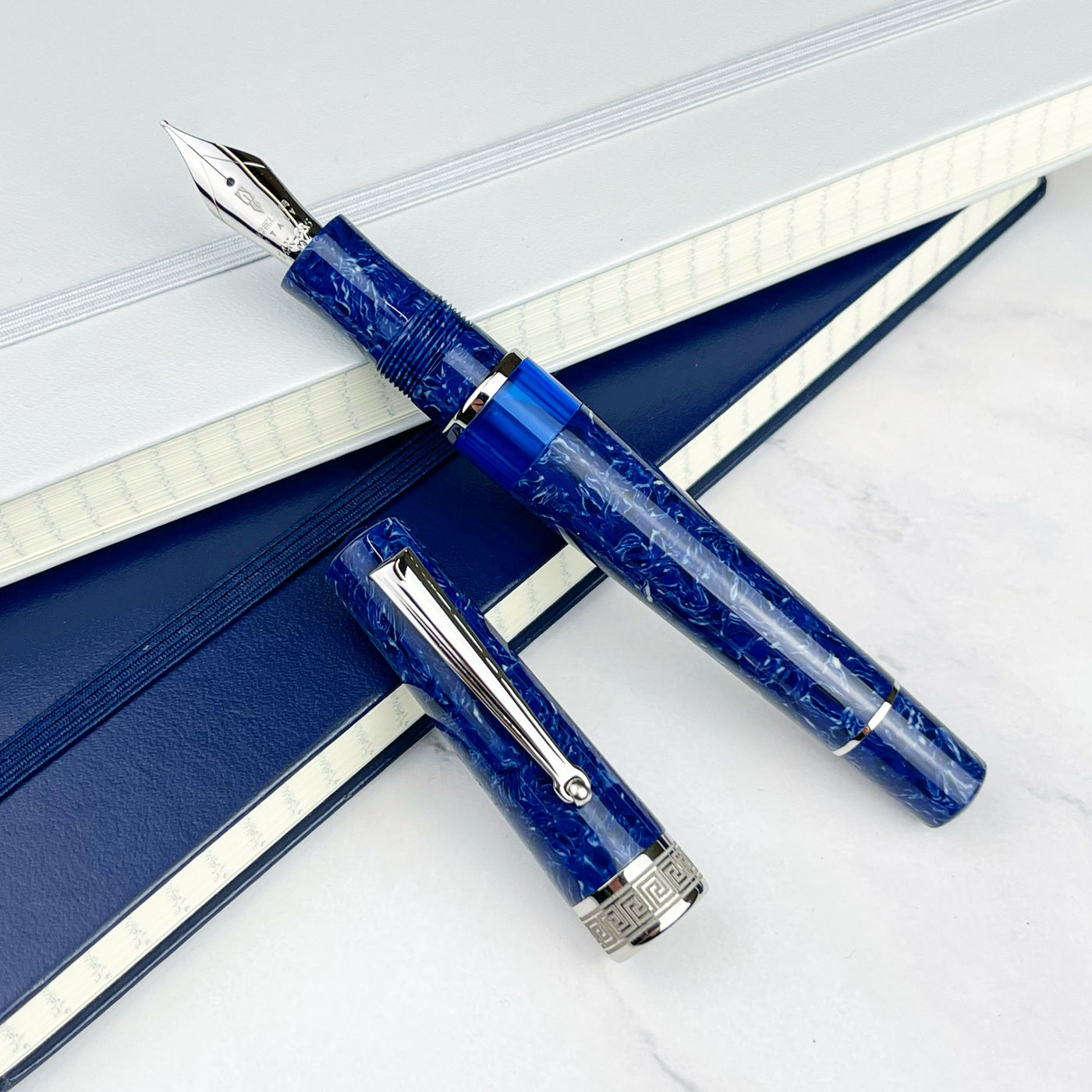 Delta Lapis Blue Celluloid Fountain Pen with Silver Trim (Limited Edition)