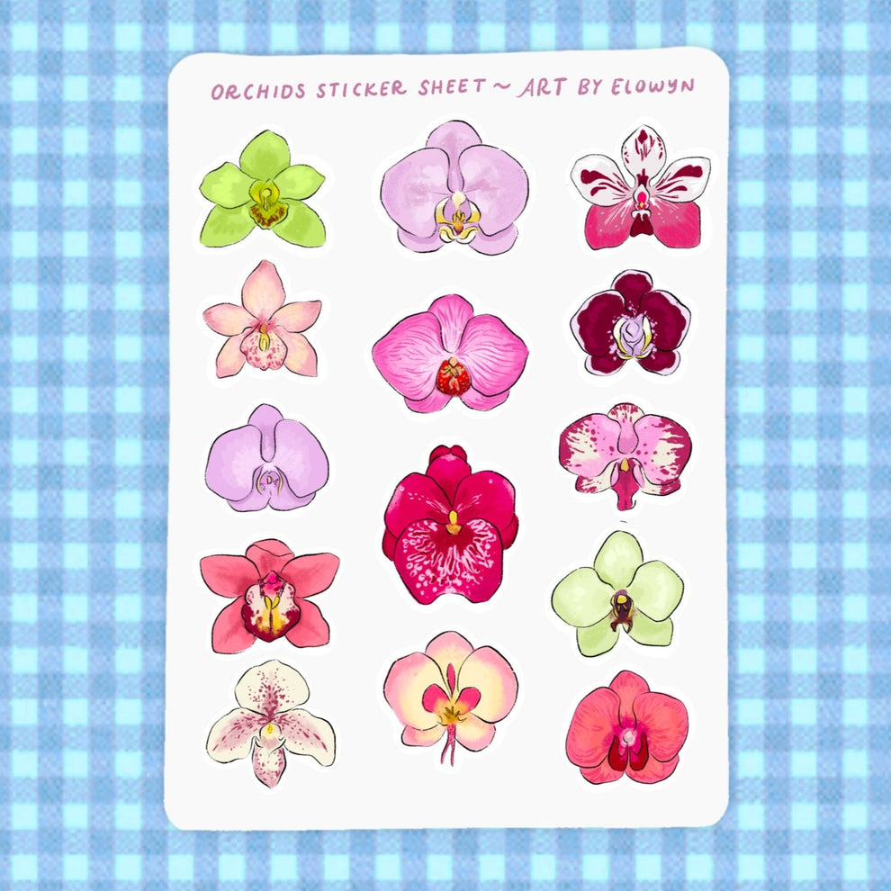 Art By Elowyn Orchids Sticker Sheet - 5" x 7" Sticker Sheet
