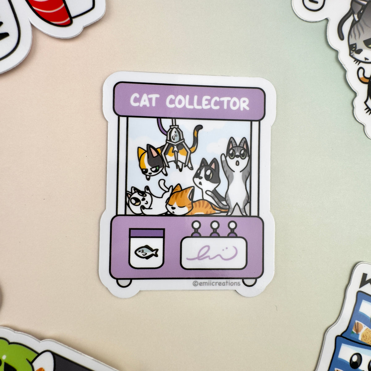 Cat Machine Configuration Sticker Emii Creations Claw Machine with Cats Sticker – Atlas Stationers
