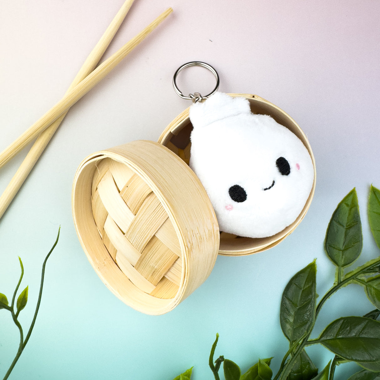 Tiny Bao Plush Keychain: With Steamer