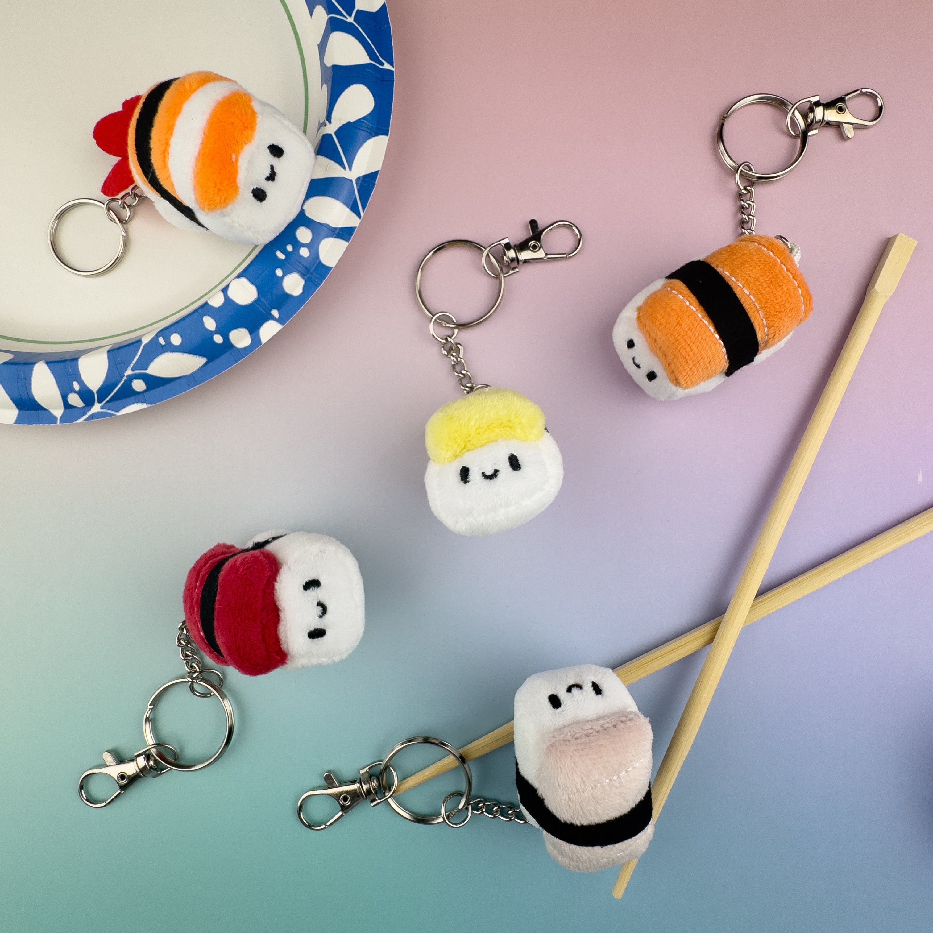 sakurahime⭐︎小さなお寿司あみぐるみ&酔っ払い猫キーホルダーセット Emii Creations Tiny Nigiri Sushi Keychain - Shrimp Tuna Salmon Egg
