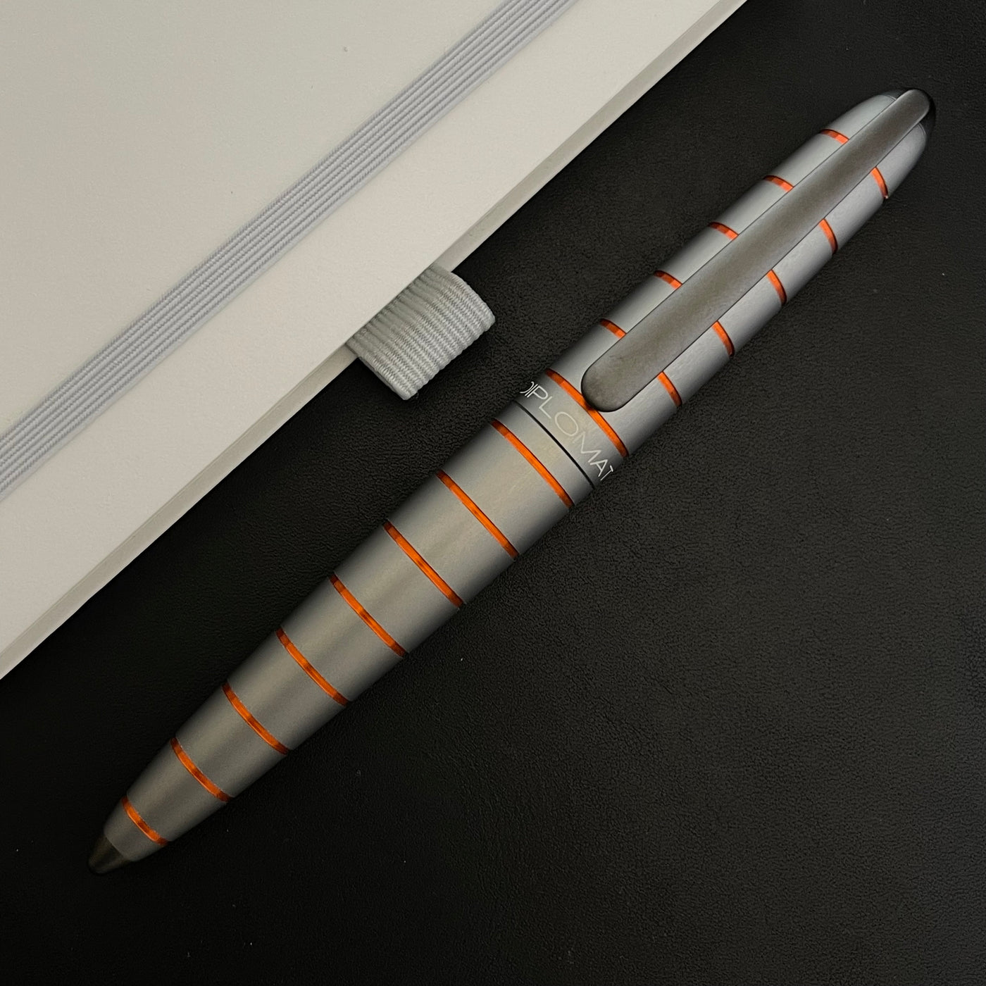 Diplomat Elox Rollerball Pen - Grey with Orange Rings