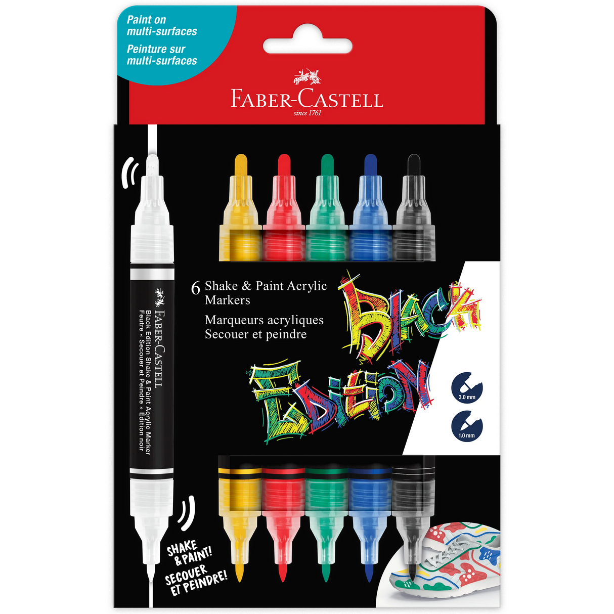 Faber-Castell Black Edition Shake & Paint Acrylic Markers - 6 Pack