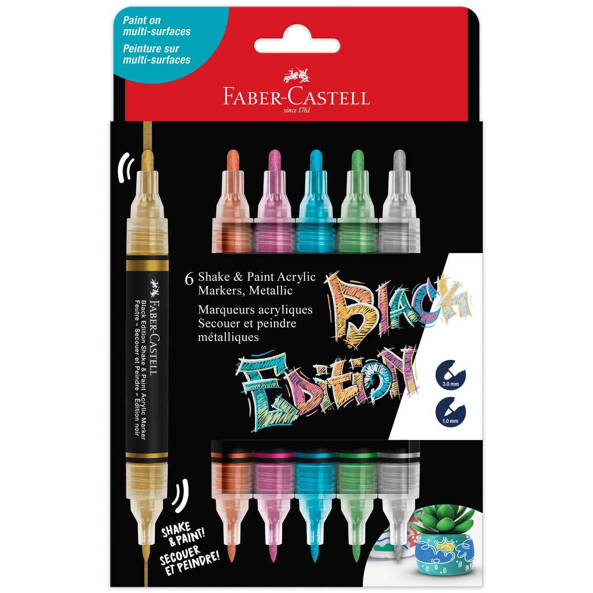 Faber-Castell Black Edition Shake & Paint Acrylic Metallic Markers - 6 Pack