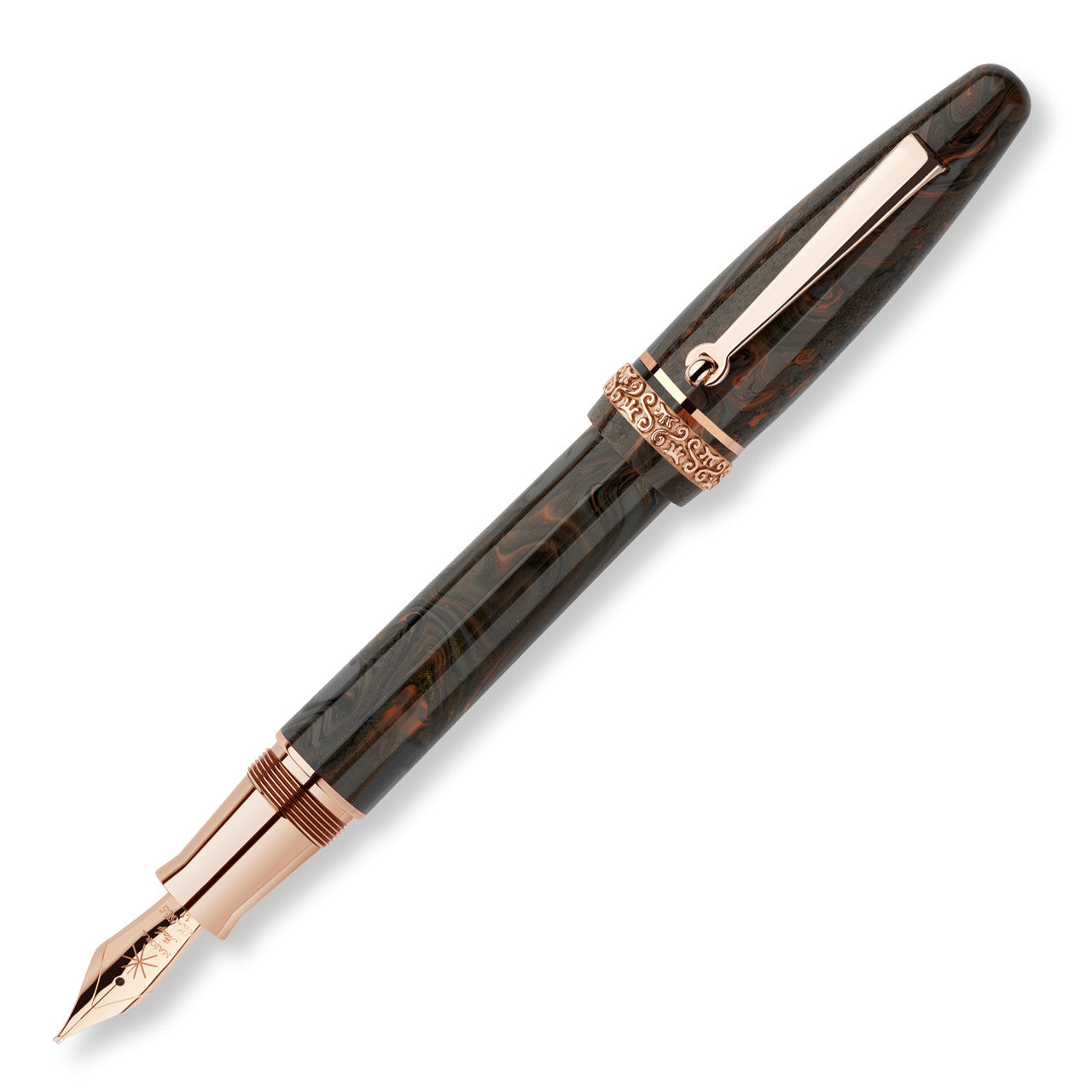 Maiora Ogiva Fountain Pen - Brown / Orange (14kt Gold)