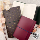 Imperfect Concepts Juniper Leather Notebook - A6  Trifold - Black w/ Gold Grommets