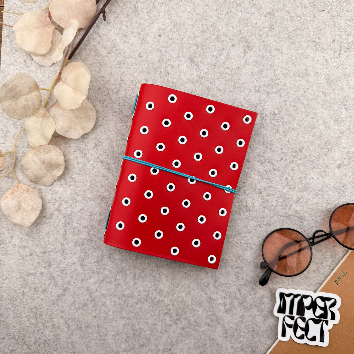 Imperfect Concepts Max Leather Notebook - A6 Bifold - Scarlet w/ White Grommets