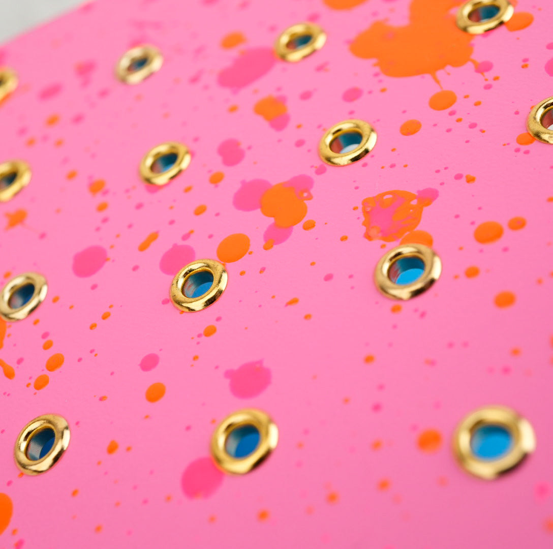 Imperfect Concepts Niko Leather Notebook - B6 Trifold - Painted Pink Atlas Exclusive w/ Gold Grommets