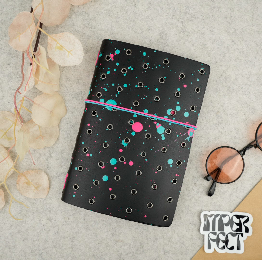 Imperfect Concepts Niko Leather Notebook - B6 Trifold - Painted Black w/ Gunmetal Grommets