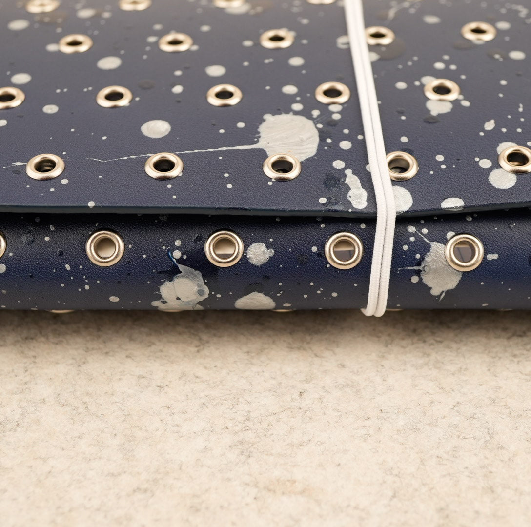 Imperfect Concepts Niko Leather Notebook - B6 Trifold - Painted Deep Sea w/ Silver Grommets