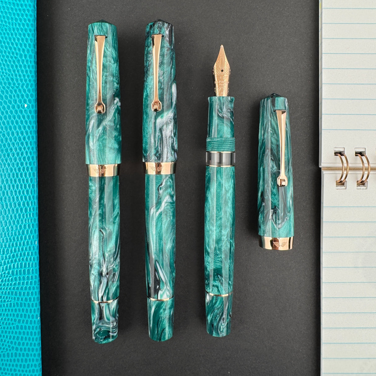 Leonardo Momento Magico Fountain Pen - J Brooks Teal w/ Rose Gold Trim (Atlas Exclusive)(Doorbuster)