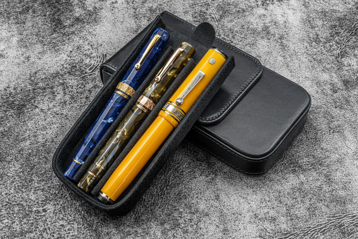 Galen Leather Magnum Opus 3 Slot Hard Pen Case with Removable Pen Tray