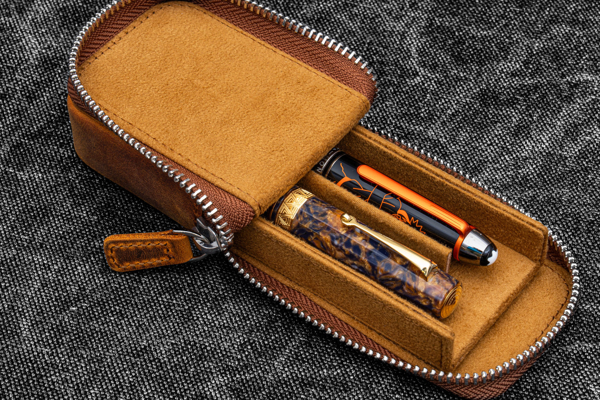 Galen Leather Zippered Magnum Opus 2 Slot Pen Case