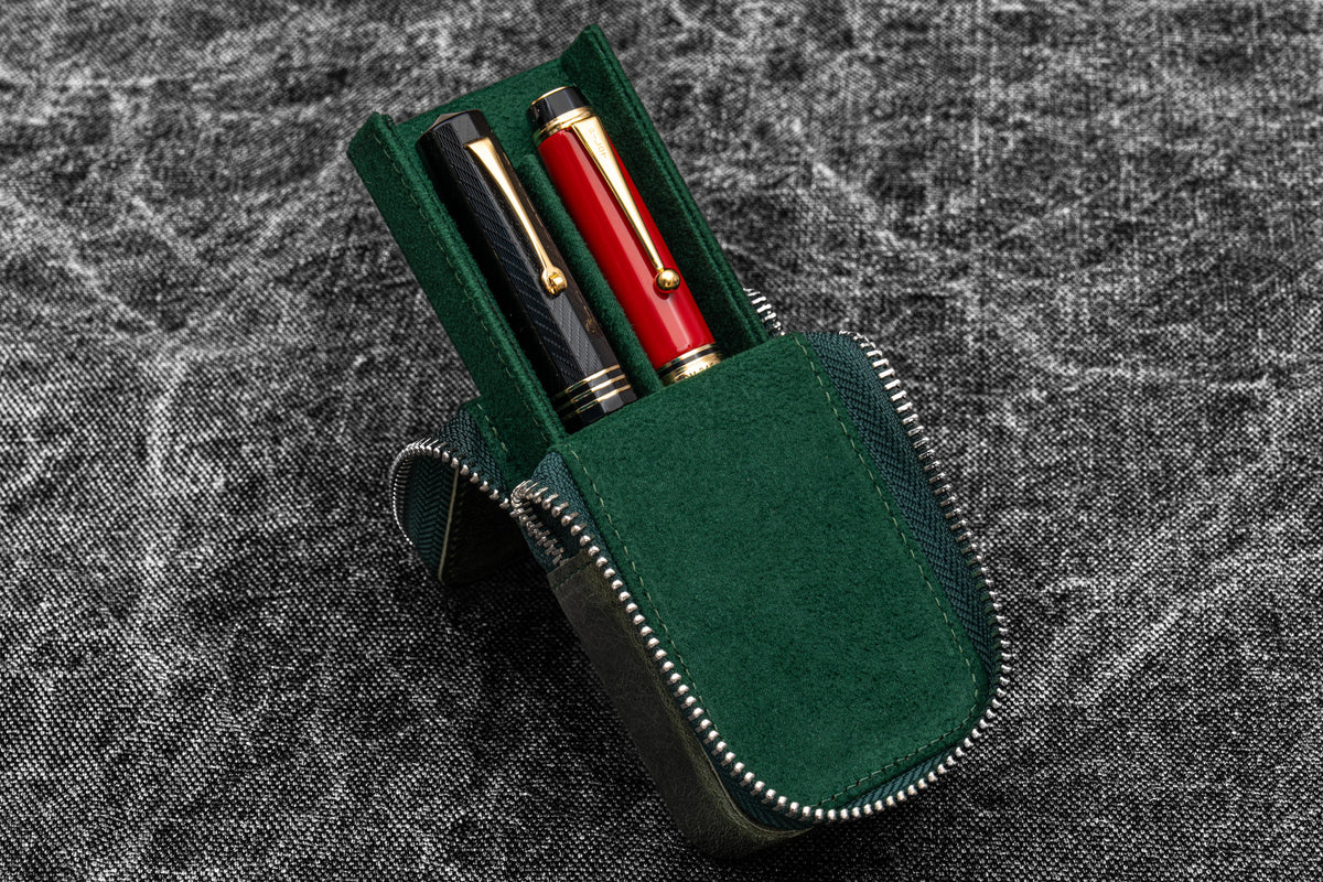 Galen Leather Zippered Magnum Opus 2 Slot Pen Case