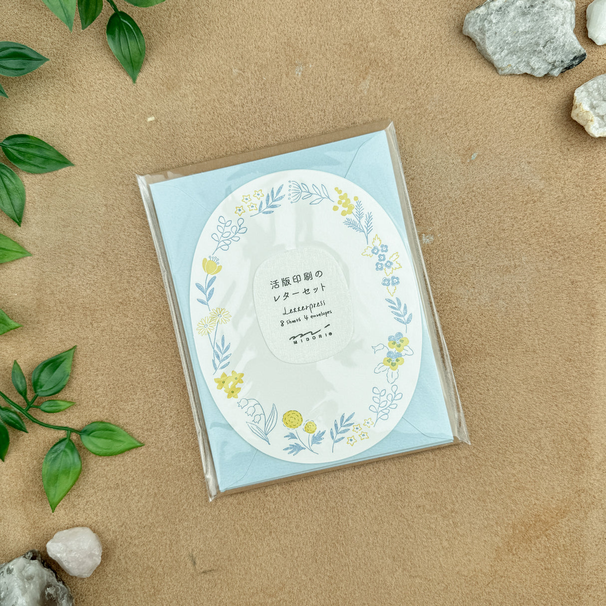 Midori Letterpress Die-Cut Stationery - Blue Wreath