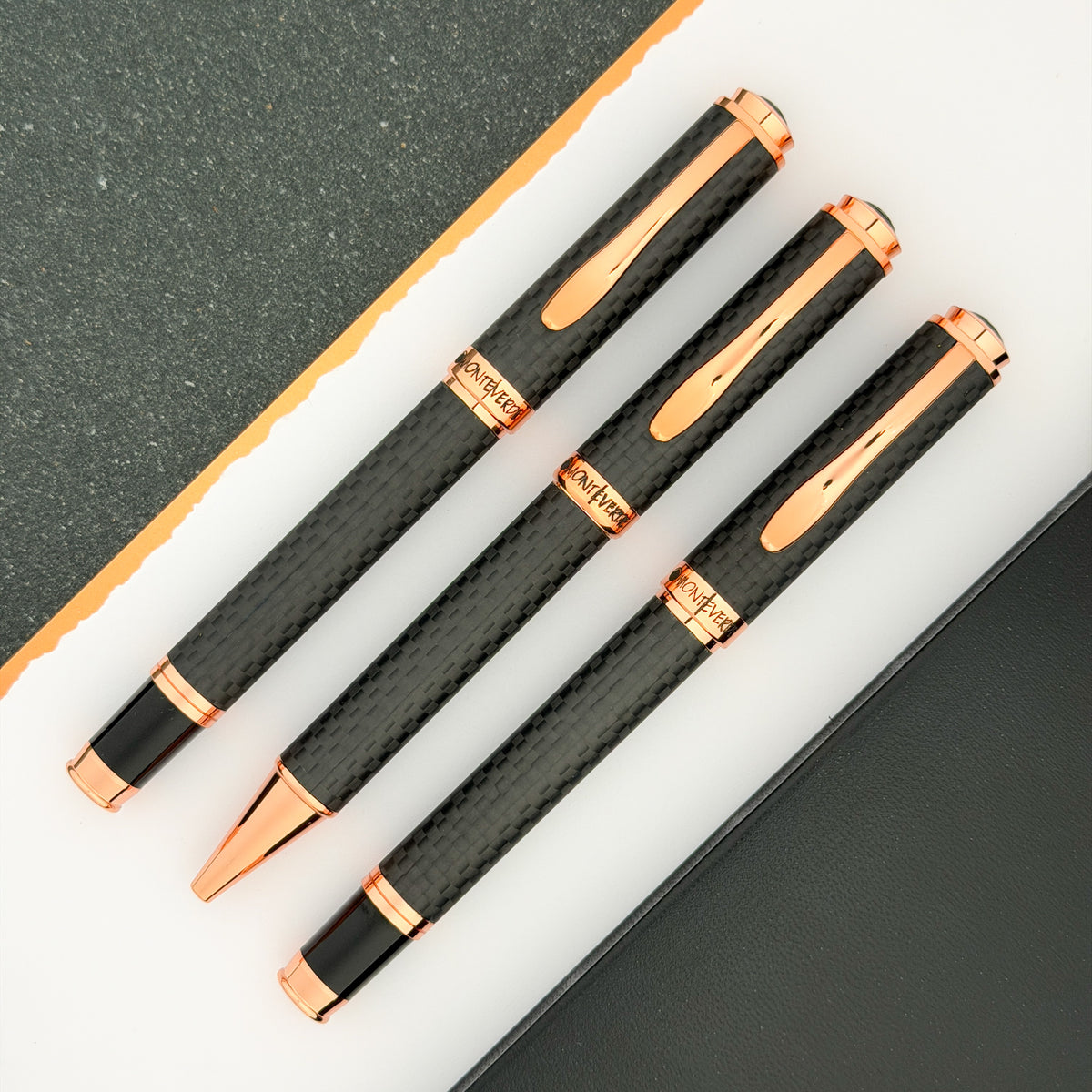 Monteverde Innova Ballpoint Pen - Matte Carbon Fiber w/ Rosegold