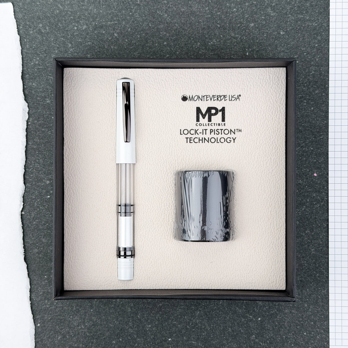 Monteverde MP1 Fountain Pen and Aluminum Pen Holder Set - White Lotus (Limited Edition)