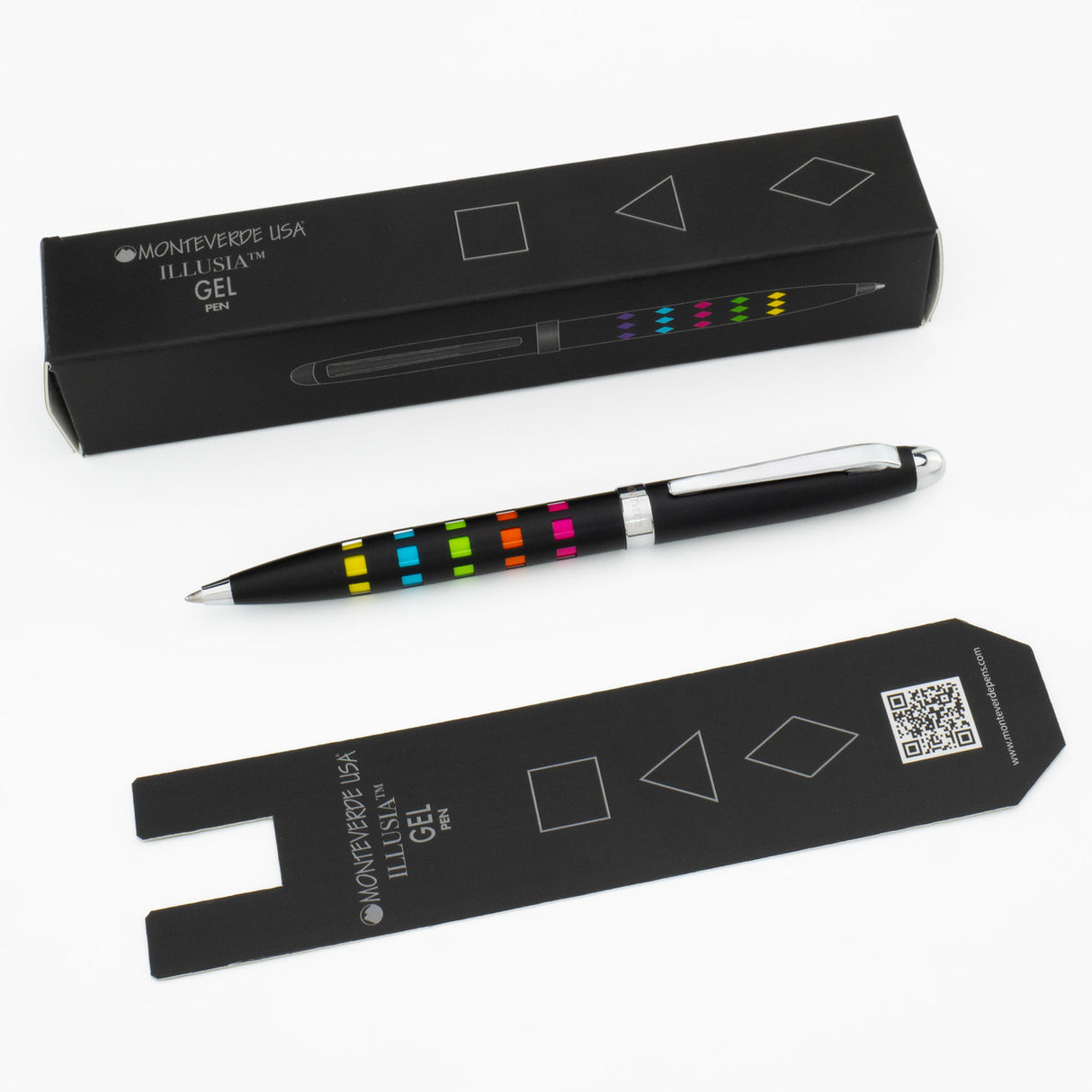 Monteverde llusia Gel Pen - Square Shapes Black Matte with Chrome Trim