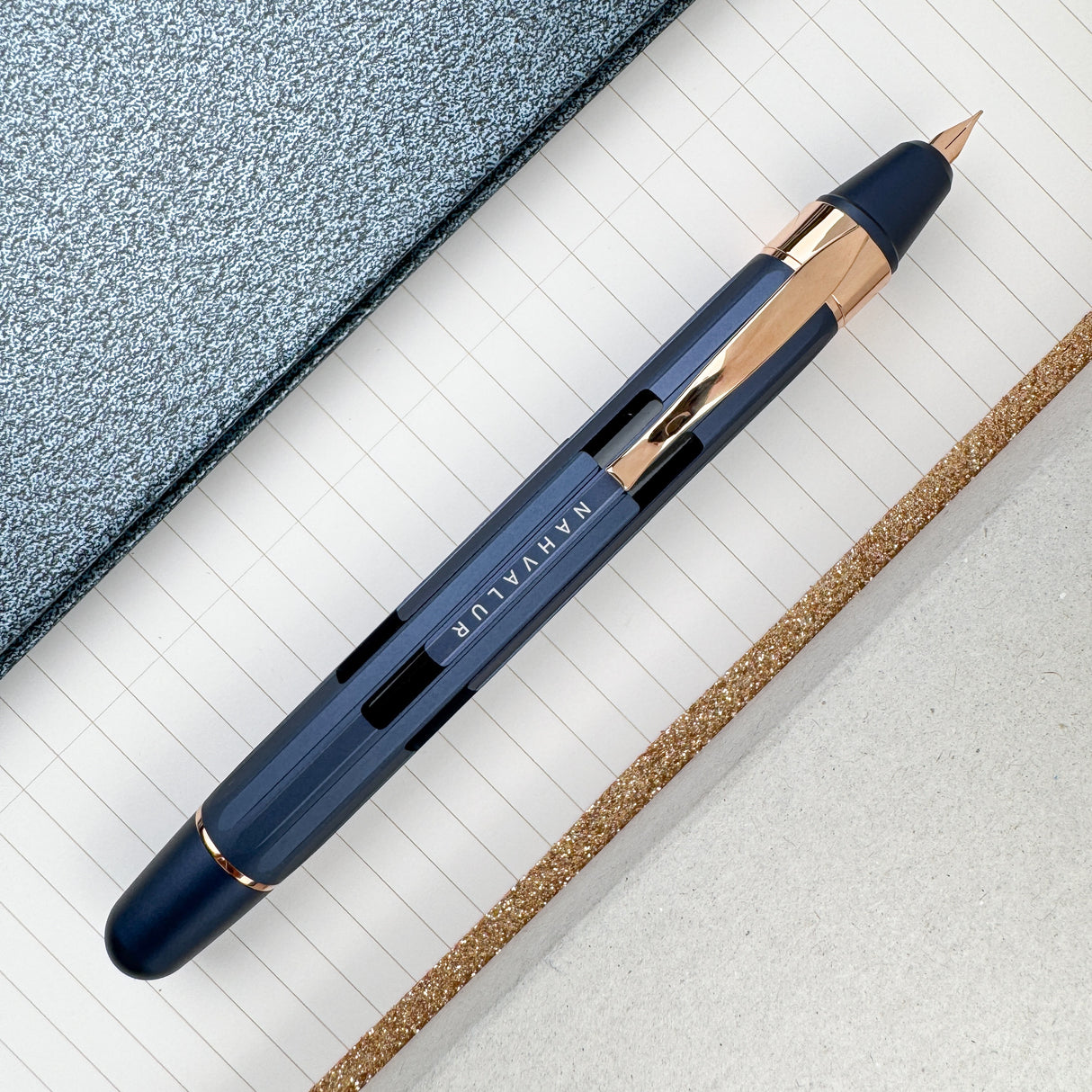 Nahvalur Eclipse Fountain Pen - Cobalt w/ Rose Gold Trim