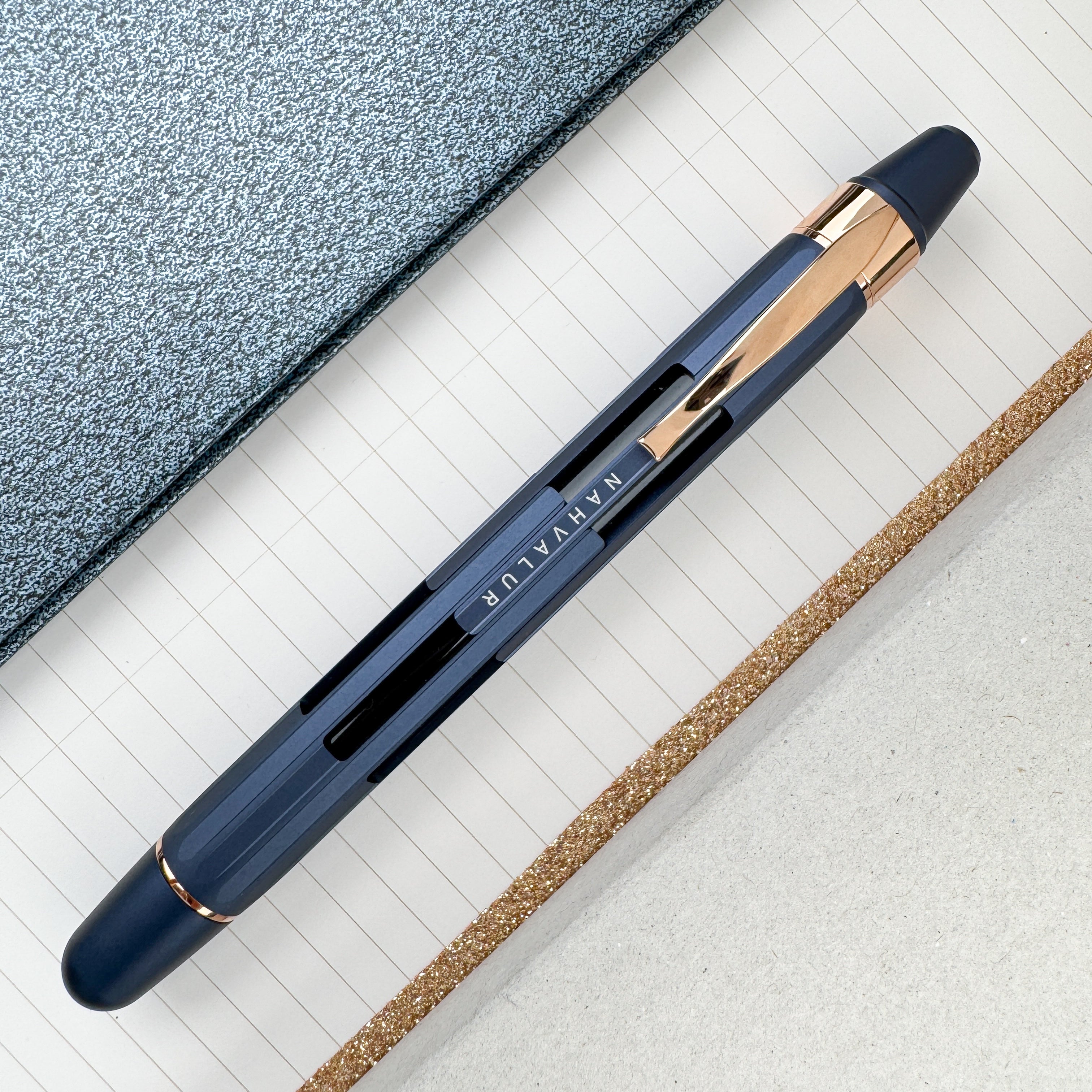 Nahvalur Eclipse Fountain Pen - Cobalt w/ Rose Gold Trim – Atlas