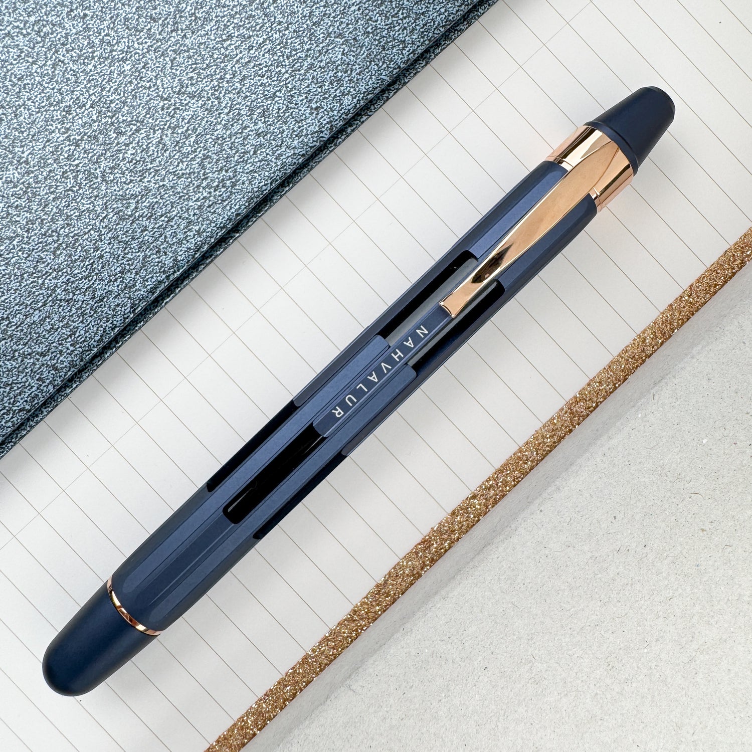 Nahvalur Eclipse Fountain Pen - Cobalt w/ Rose Gold Trim