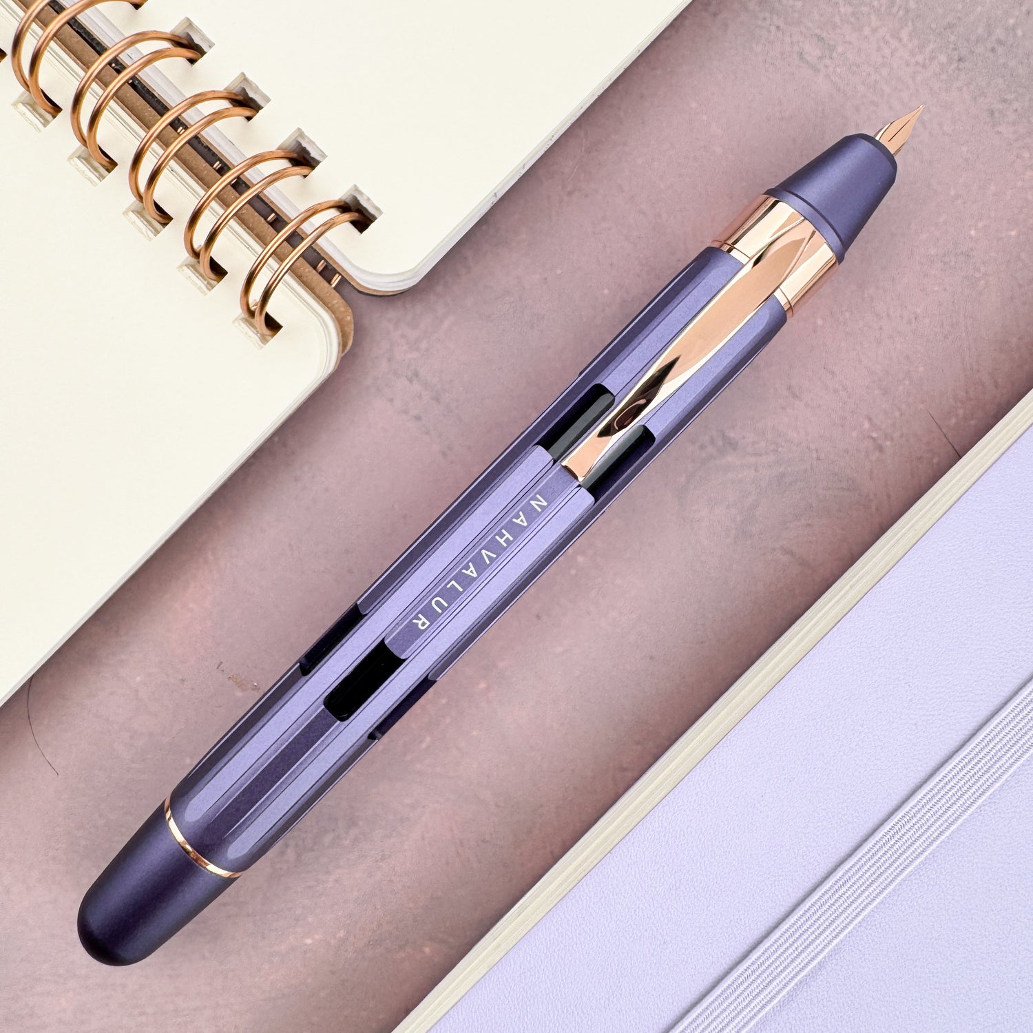Nahvalur Eclipse Fountain Pen - Hepatizon w/ Rose Gold Trim