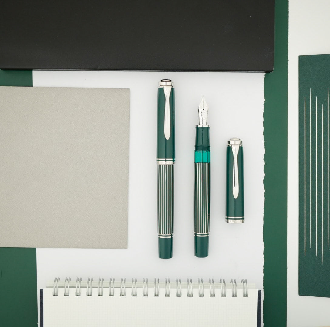 Pelikan M815 Metal Striped Fountain Pen - Green (Special Edition)