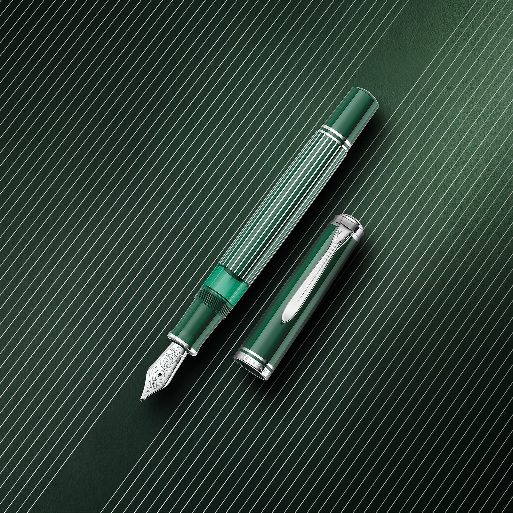 Pelikan M815 Metal Striped Fountain Pen - Green (Special Edition