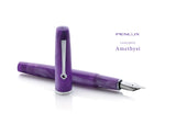Penlux Concerto Amethyst fountain pen with cap crossed over barrel