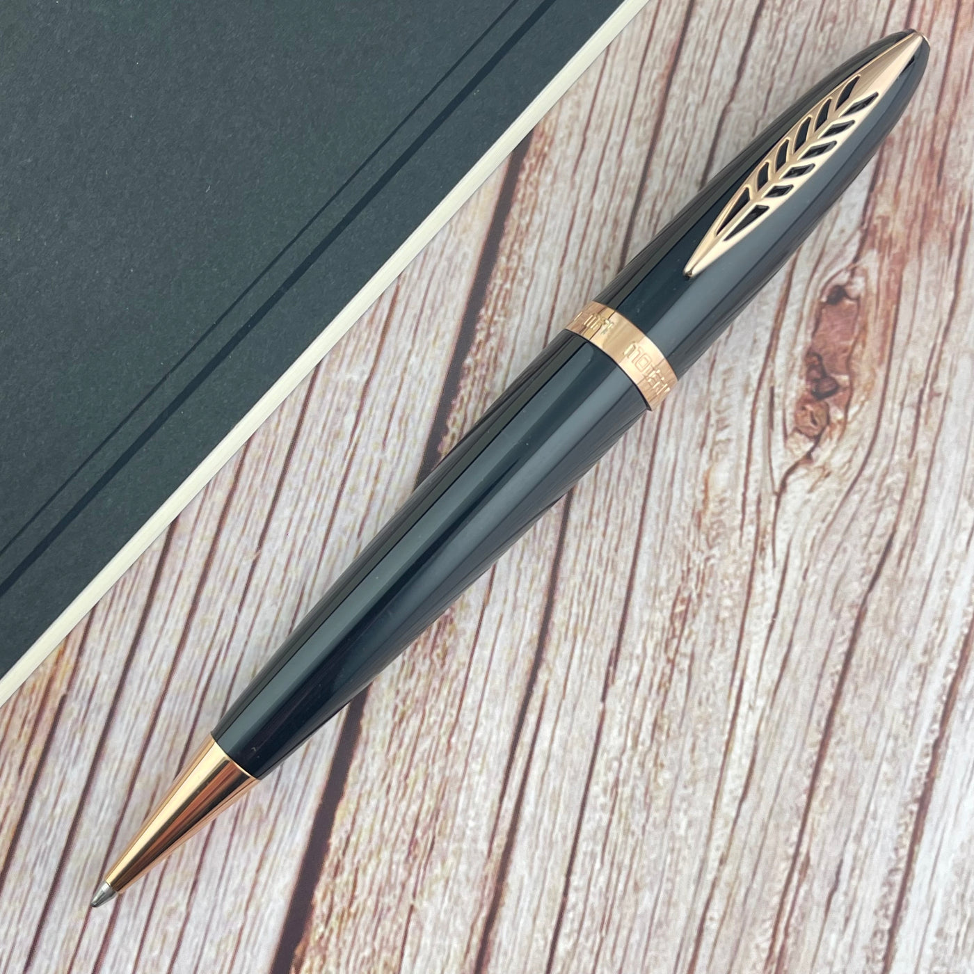 Pineider Modern Times Ballpoint Pen - Black w/ Rosegold