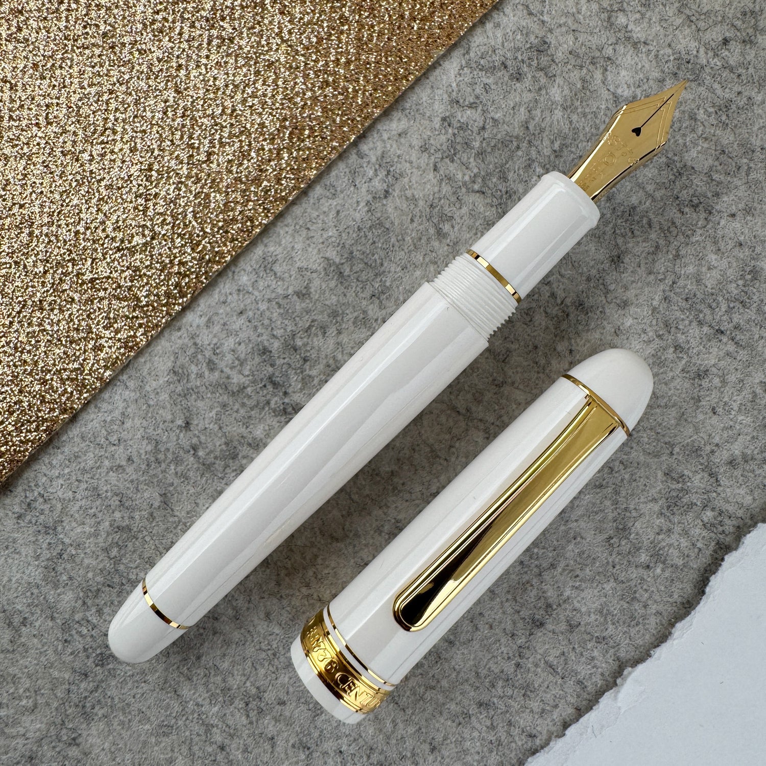 Platinum #3776 Fountain Pen - Chenonceau White with Gold Trim
