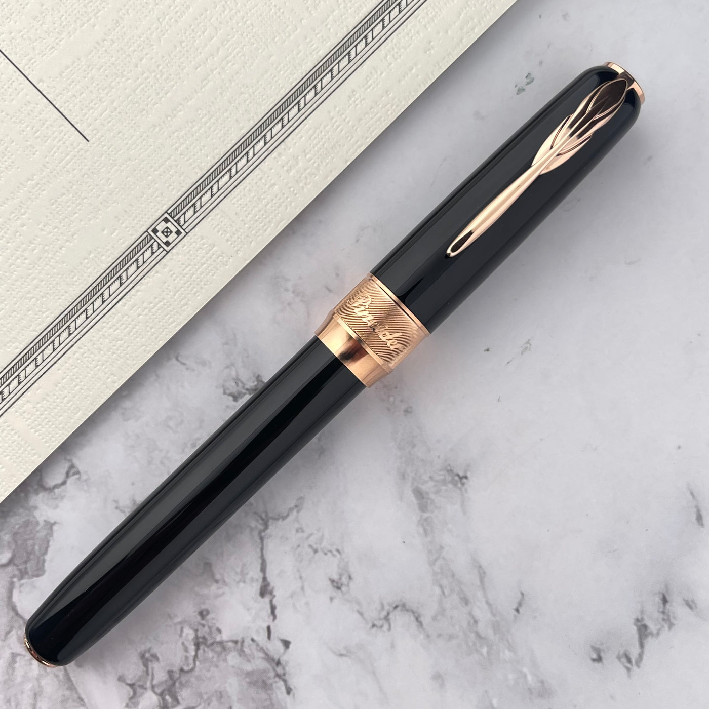 Pineider Classic Fountain Pen - Black w/ Rose Gold