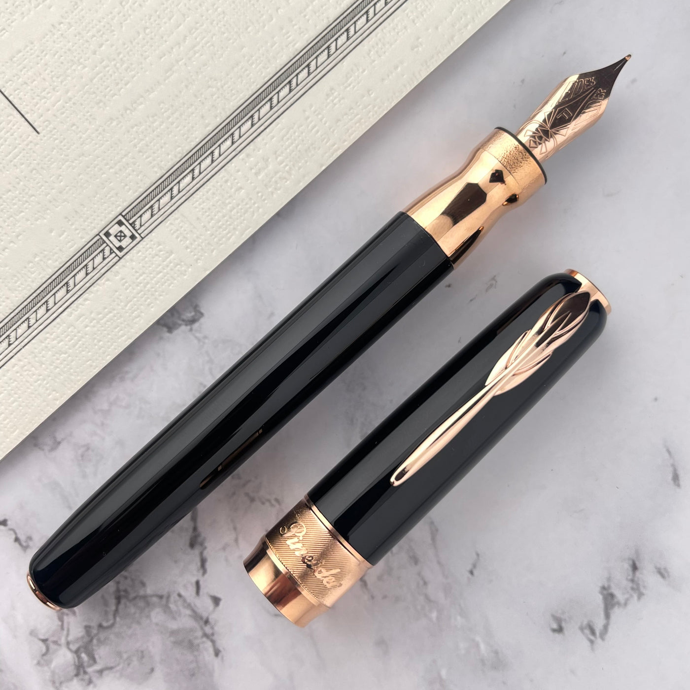 Pineider Classic Fountain Pen - Black w/ Rose Gold