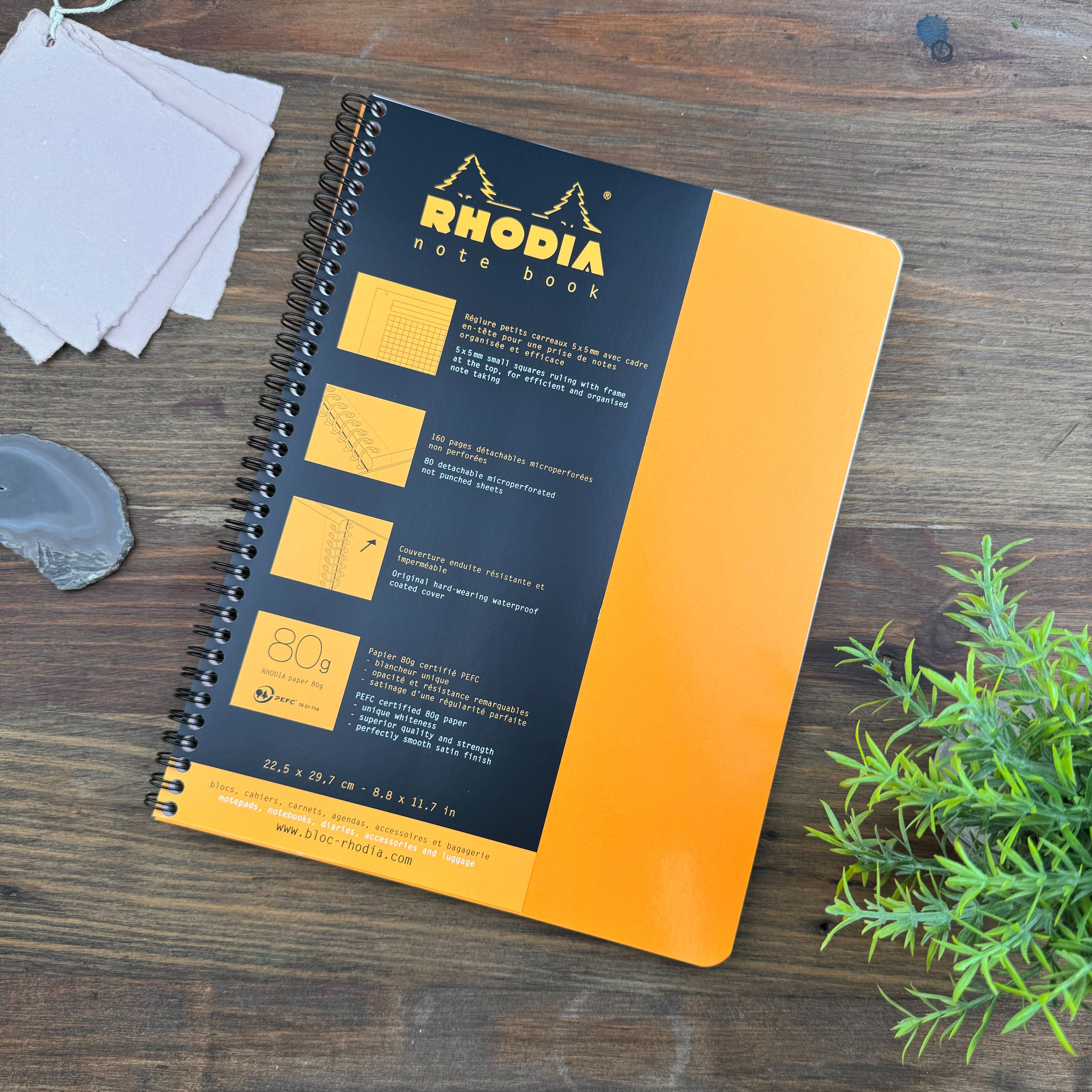 Rhodia Wirebound Notebook - Graph 80 sheets - 9 x 11 3/4 - Orange