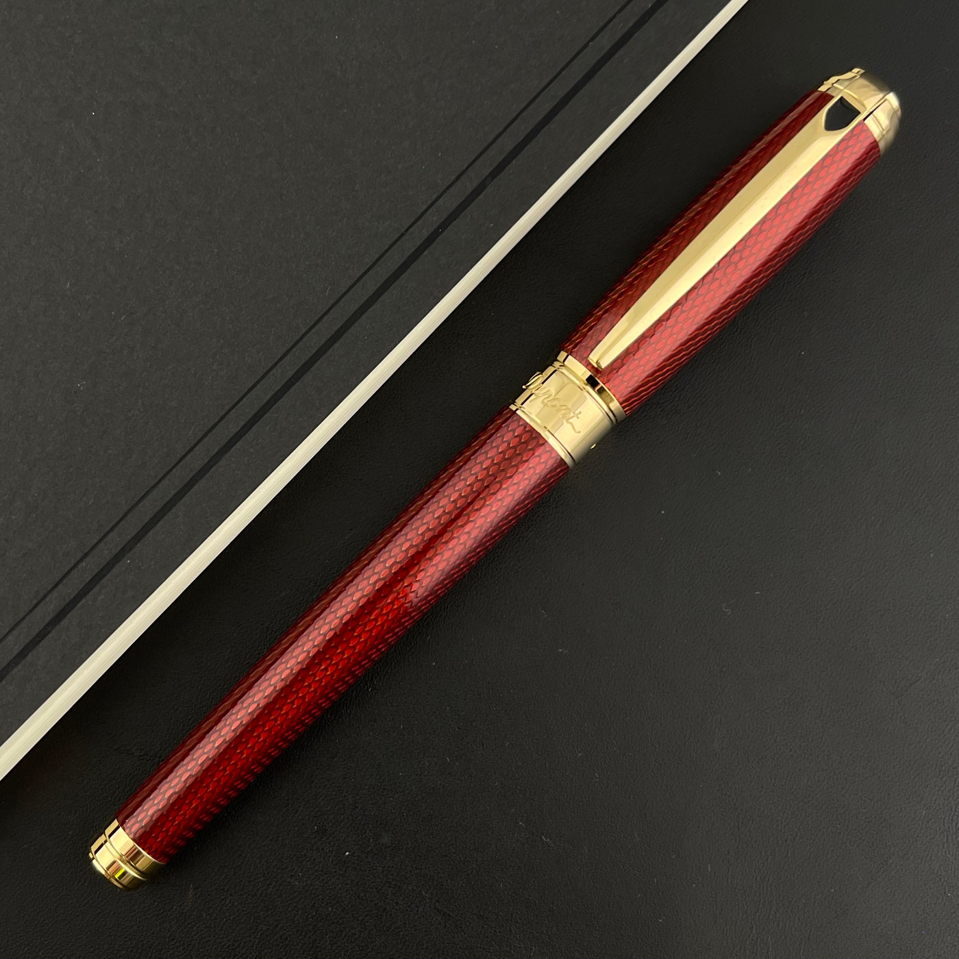 S.T. Dupont Line D Large Diamond Guilloche Rollerball Pen - Ruby