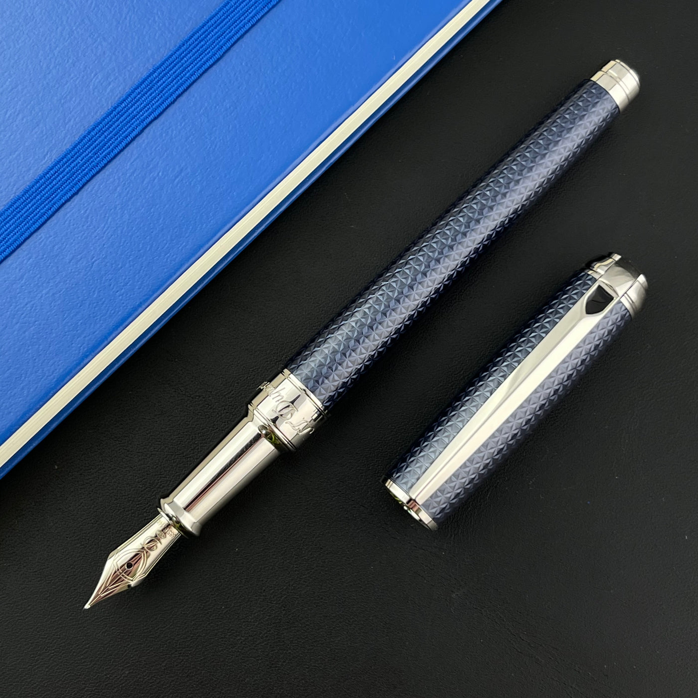 S.T. Dupont Line D Medium Fountain Pen - Blue Guilloche