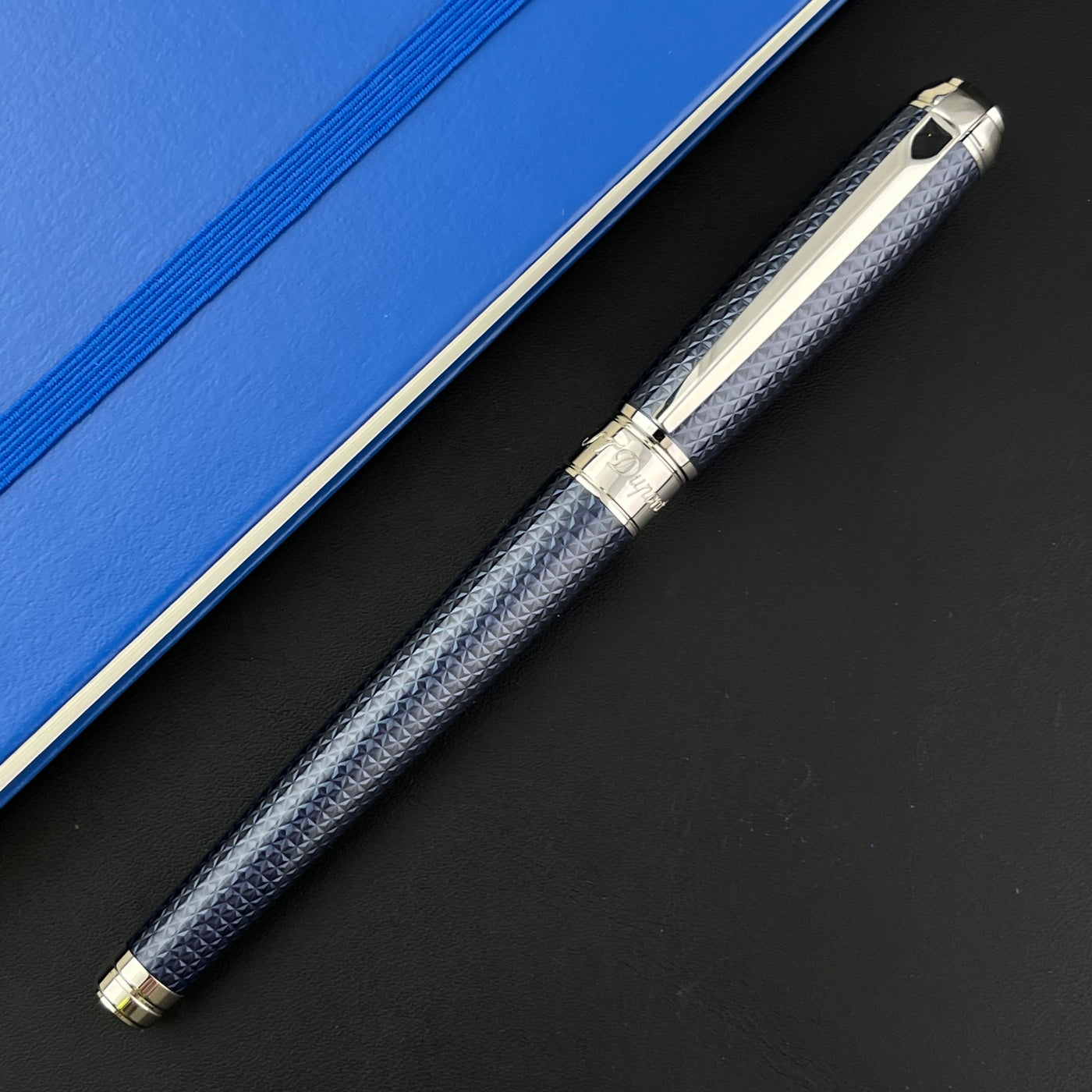 S.T. Dupont Line D Medium Fountain Pen - Blue Guilloche